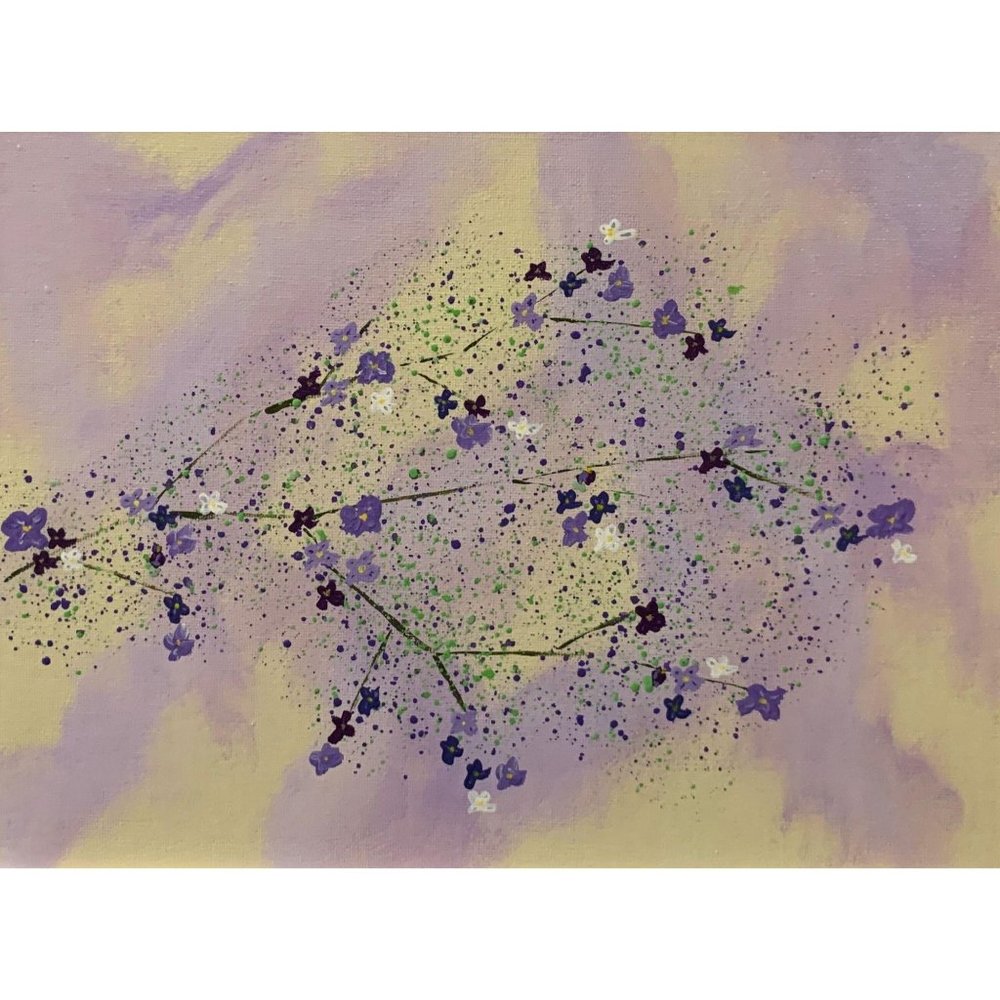 Lavender Branch of Flowers Acrylic Painting 9 x 12